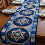 Gold Stars in Blue Circles Table Runner