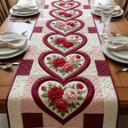 Rose Hearts on Pink Checkerboard Table Runner