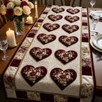 Dark Floral Hearts in Two Rows Table Runner