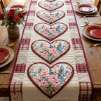 Pastel Rose Hearts with Plaid Trim Table Runner