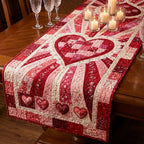 Red Hearts on Striped Fans Table Runner