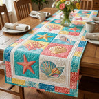 Starfish and Shells in Pastel Squares Table Runner