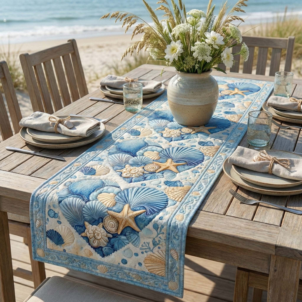 Pale Blue Shell Squares Table Runner