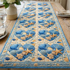 Blue Shell Diamonds on White Table Runner