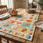 Shells and Hearts in Pastel Grid Table Runner