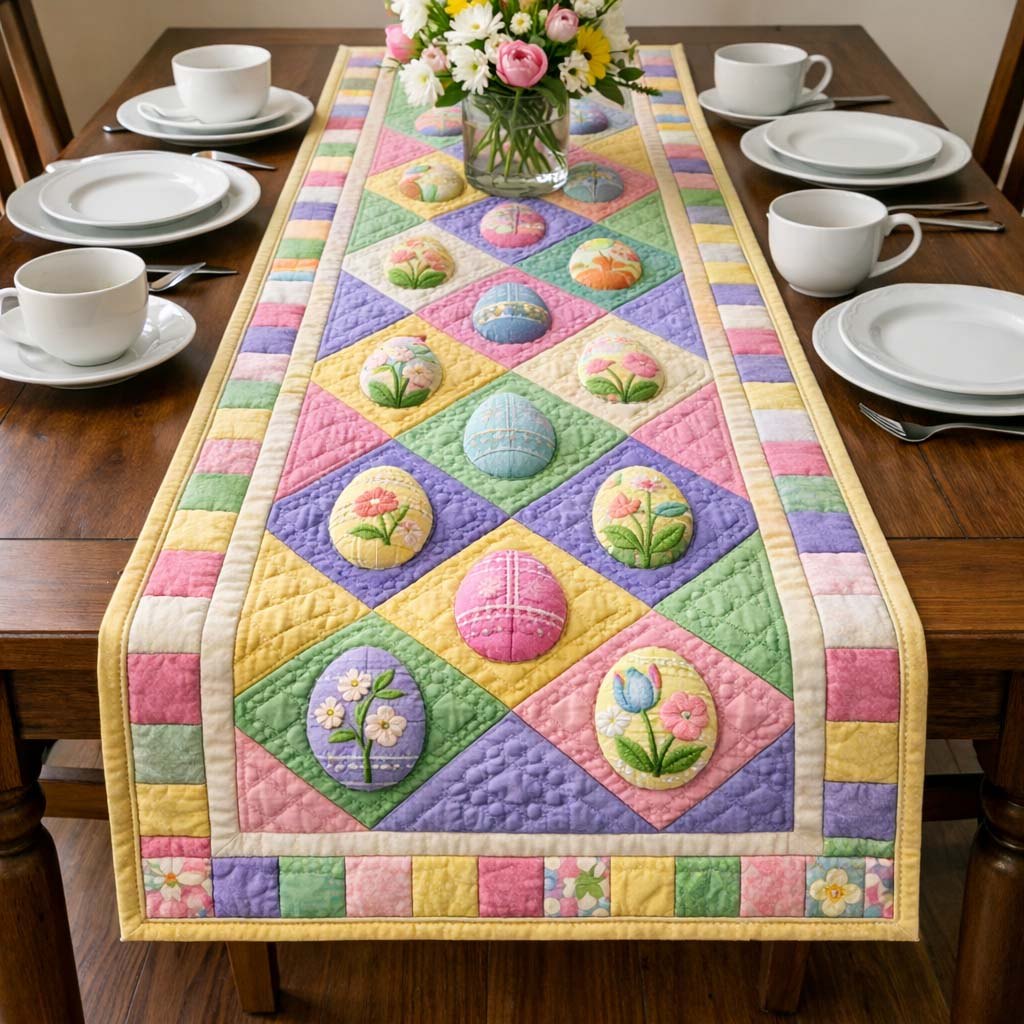Pastel Eggs in Diamond Lattice Table Runner