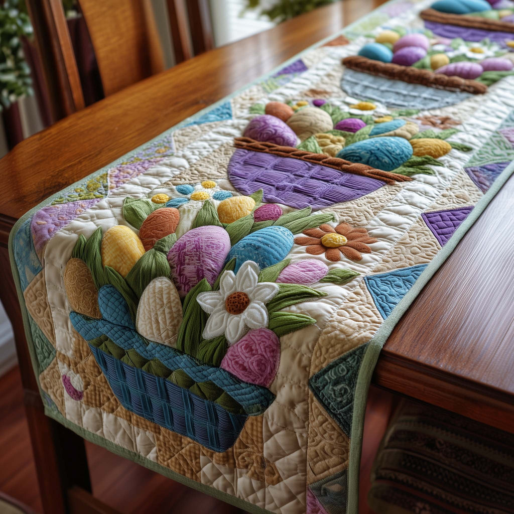 Tulip and Egg Basket on Lavender Table Runner