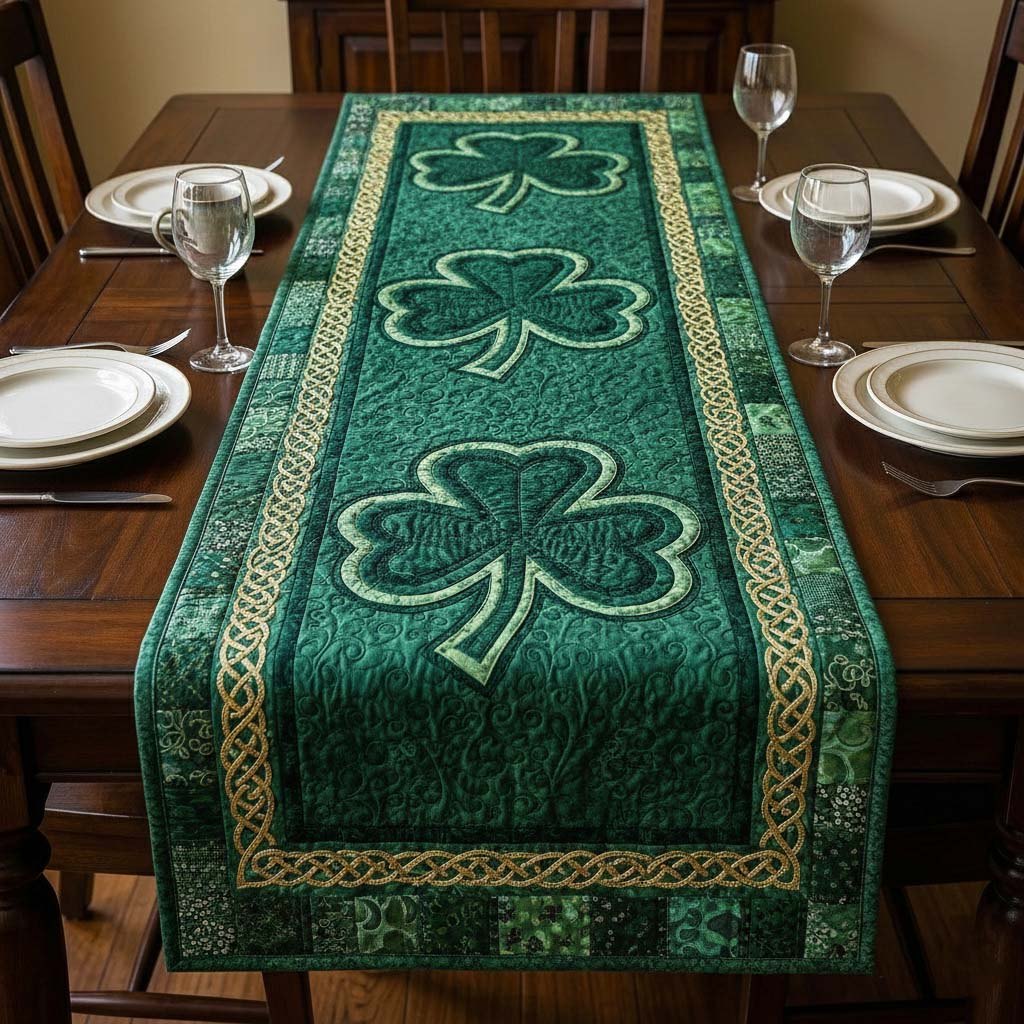 Green Shamrock on Emerald Center Table Runner