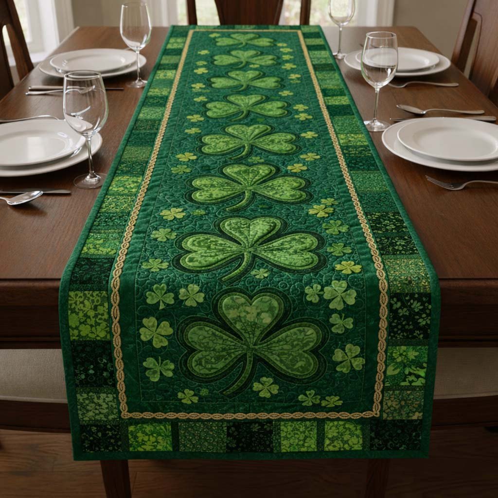 Shamrock Column on Green Blocks Table Runner