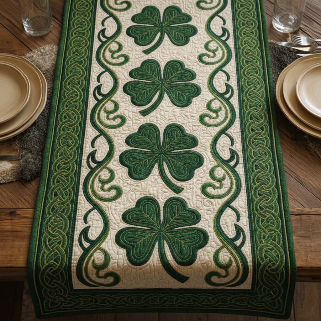Shamrocks with Curling Vine Border Table Runner