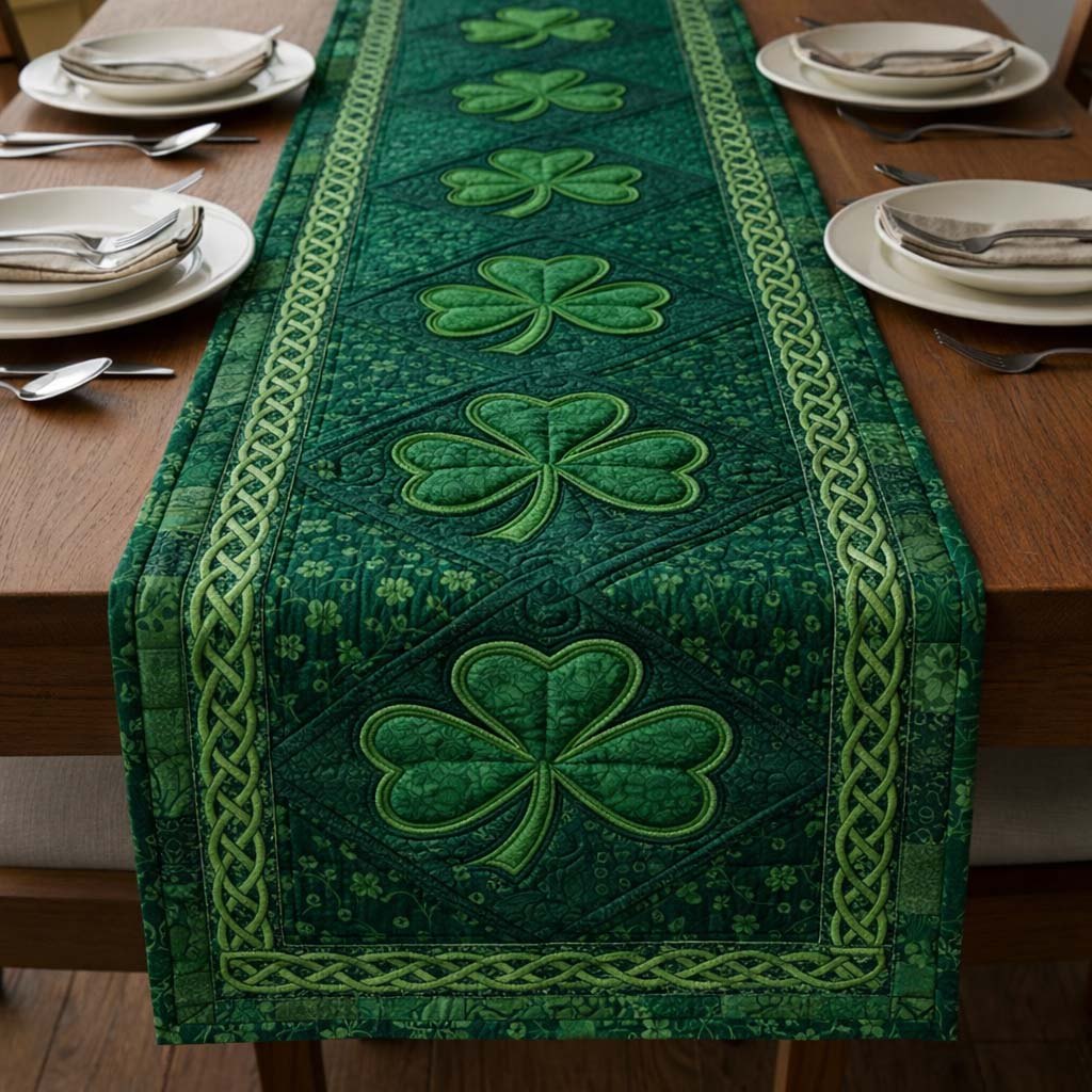 Shamrocks with Gold Braid Trim Table Runner