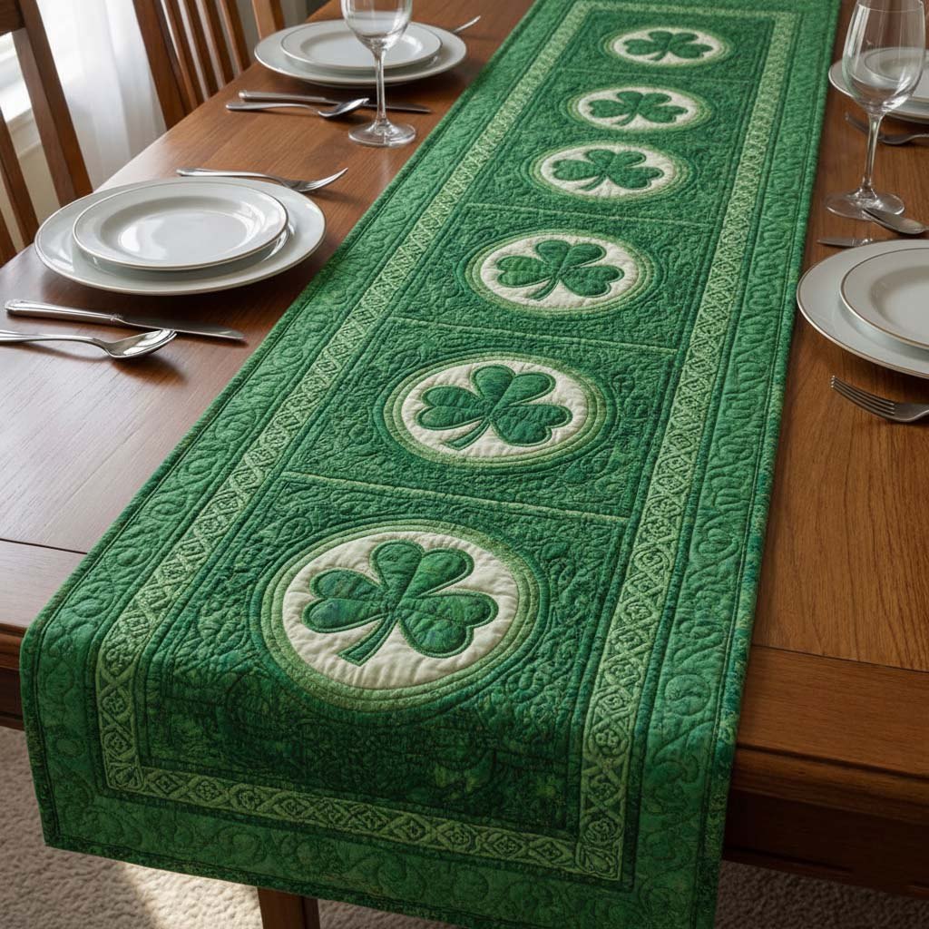 Shamrock Circles on Green Panel Table Runner