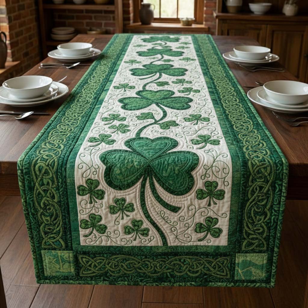 Big Green Shamrock on Cream Table Runner