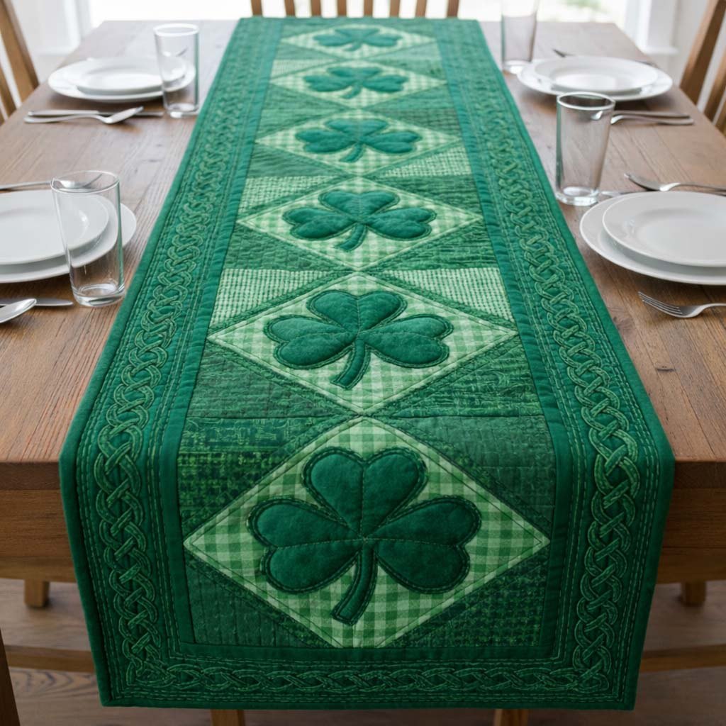 Shamrock Diamonds on Green Check Table Runner
