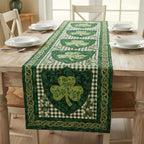Shamrock with Gingham Green Border Table Runner