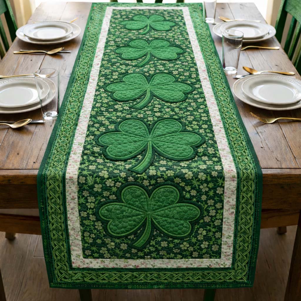 Green Shamrocks on Cream Center Table Runner