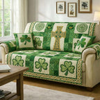 Celtic Cross Among Green Shamrocks Sofa Cover