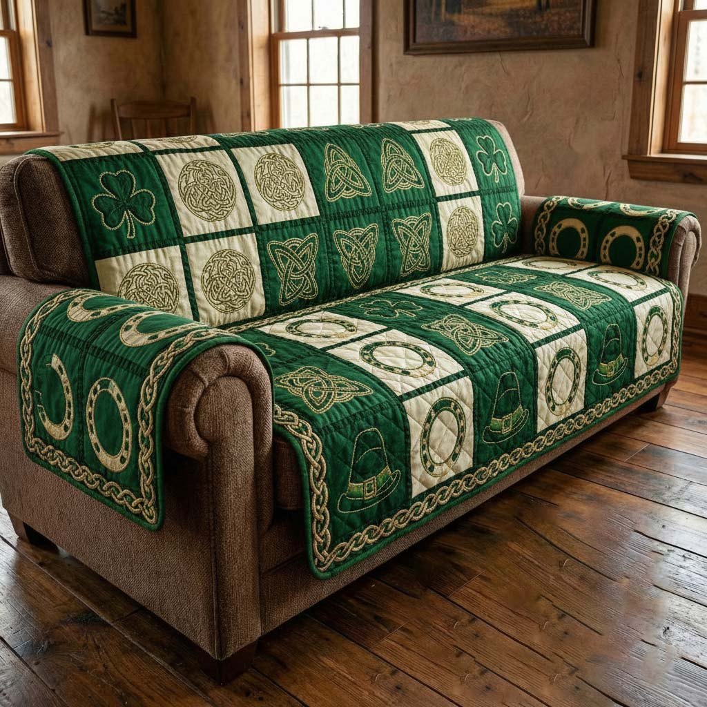 Celtic Knots in Emerald Blocks Sofa Cover