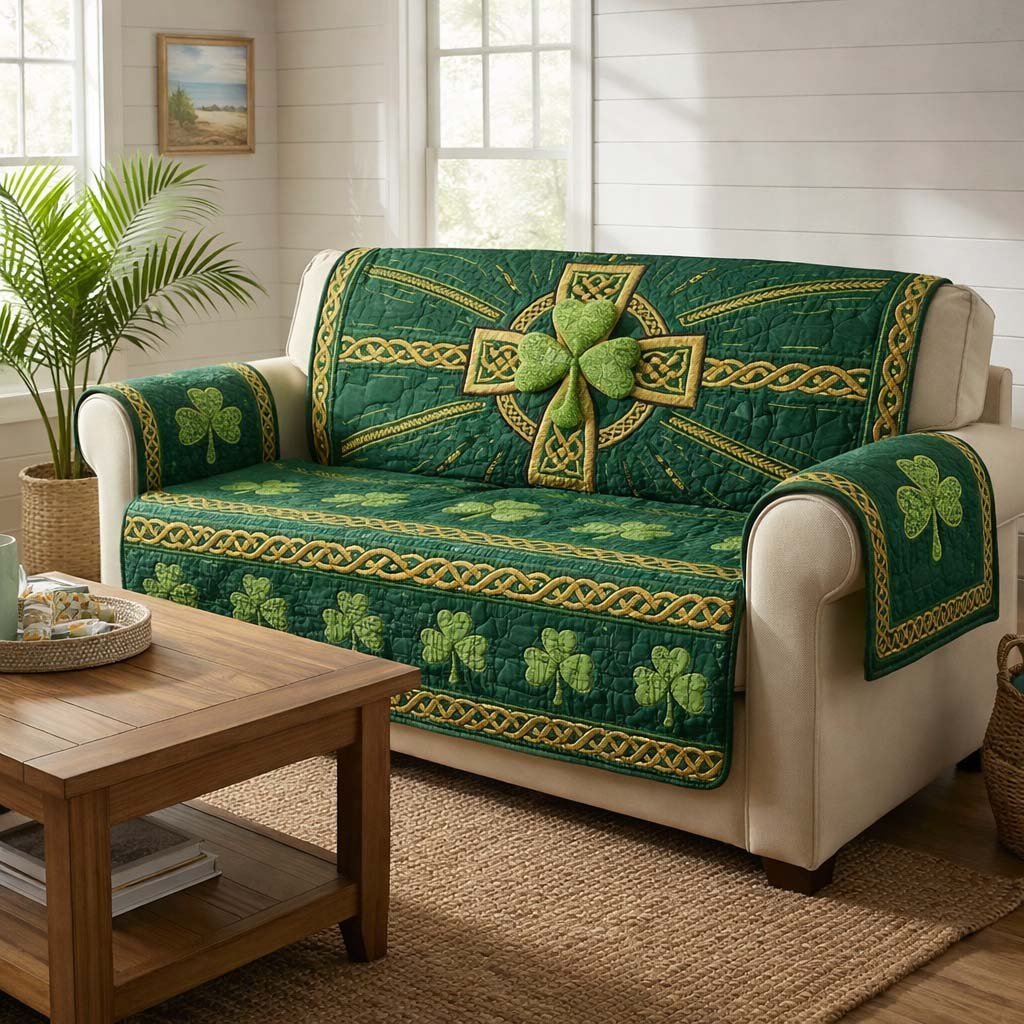 Celtic Knot Bow on Deep Green Sofa Cover