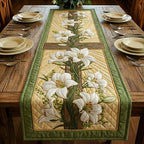 White Lilies on Green Panel Table Runner
