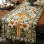 Golden Cross with White Lilies Table Runner