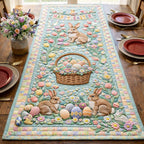 Egg Basket with Bunnies on Aqua Table Runner