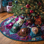 Highland Cows in Knit Hats Christmas Tree Skirt