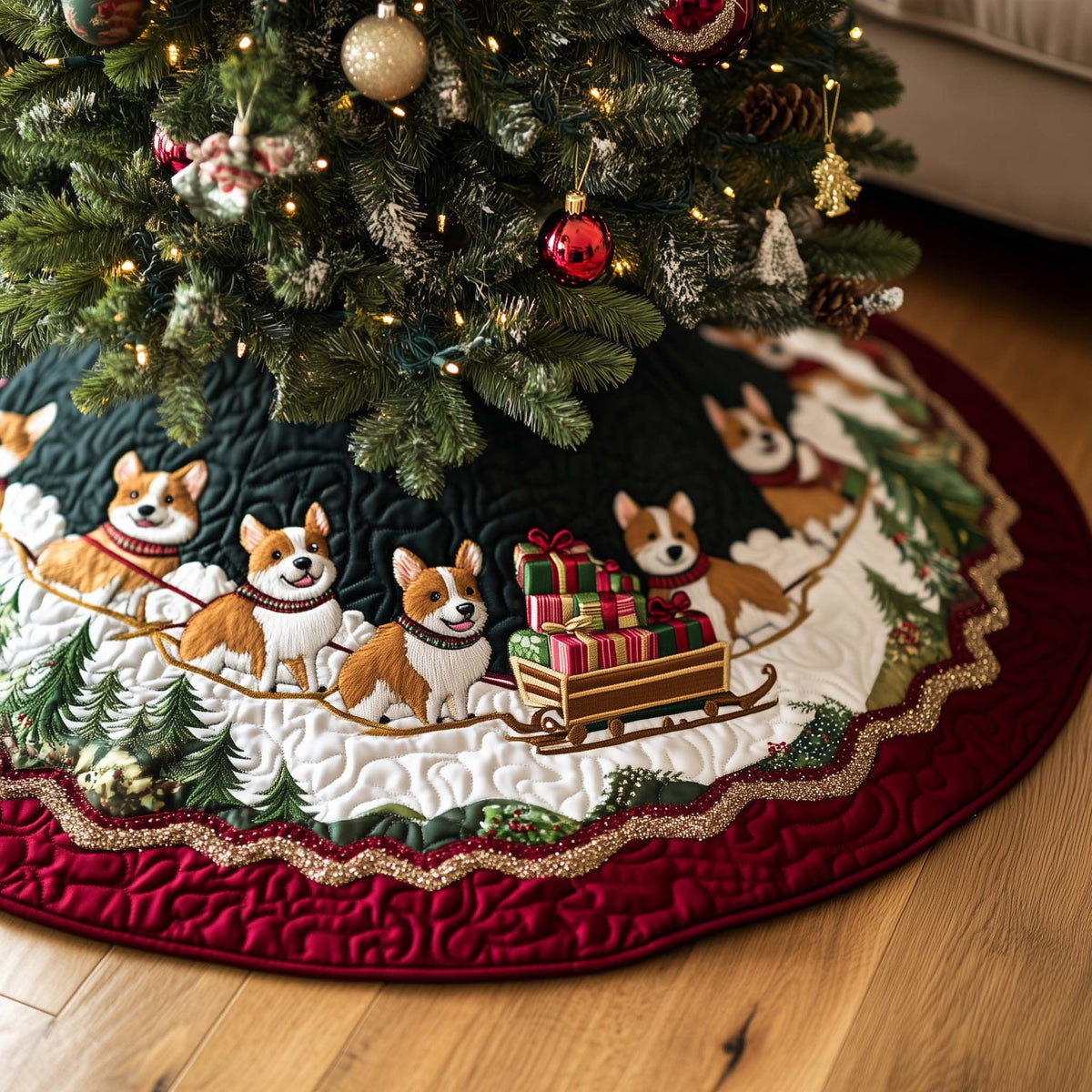 Corgi Delivery Christmas Tree Skirt