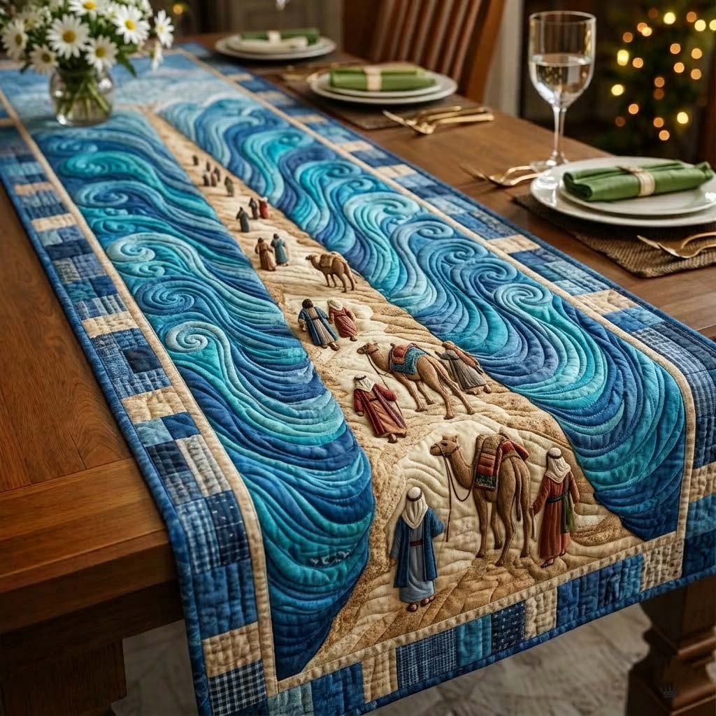 Swirling Waves with Distant Crowd Table Runner