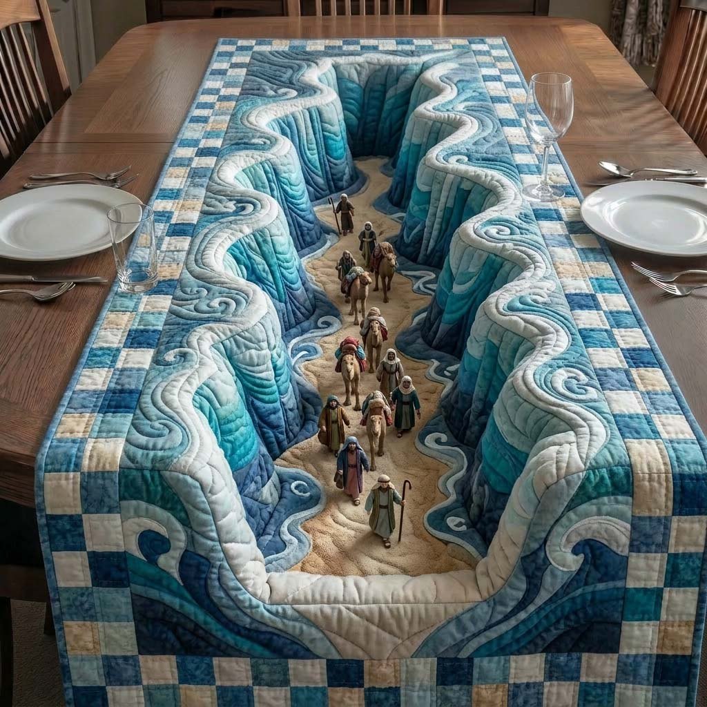 Two Figures in White Wave Corridor Table Runner