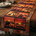 African Animal Scenes in Warm Blocks Table Runner