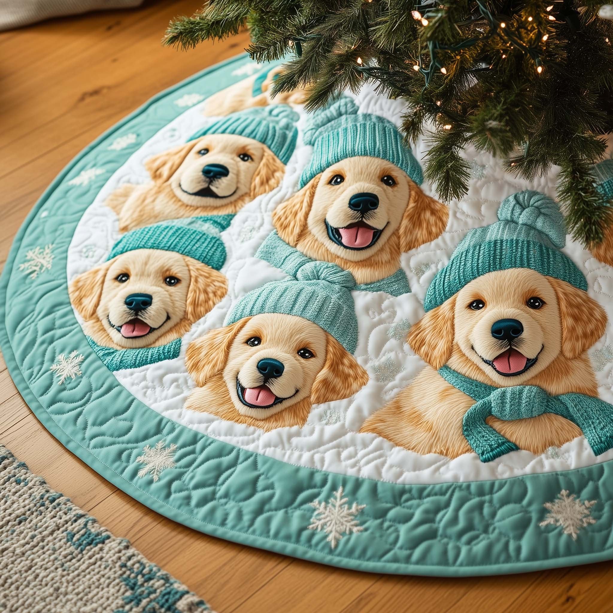 Winter Puppy Parade Christmas Tree Skirt