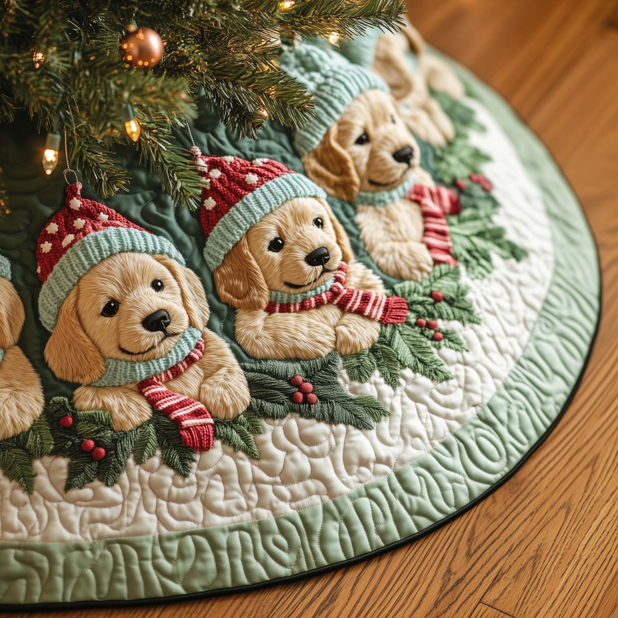 Cozy Puppy Christmas Tree Skirt