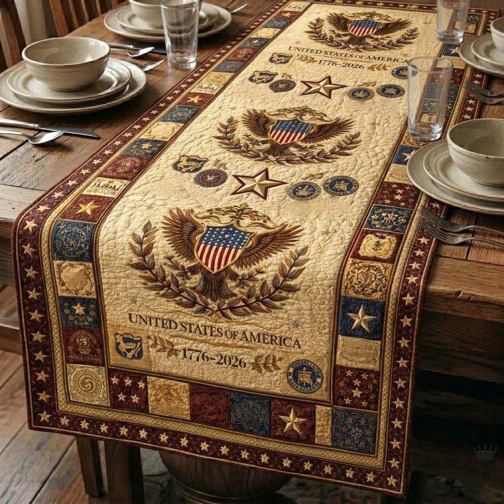Eagle Crest on Cream with Stars Table Runner