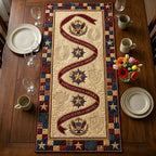Red Ribbon Swirl with Star Blocks Table Runner