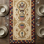 Cream Shield Emblems on Ivory Table Runner