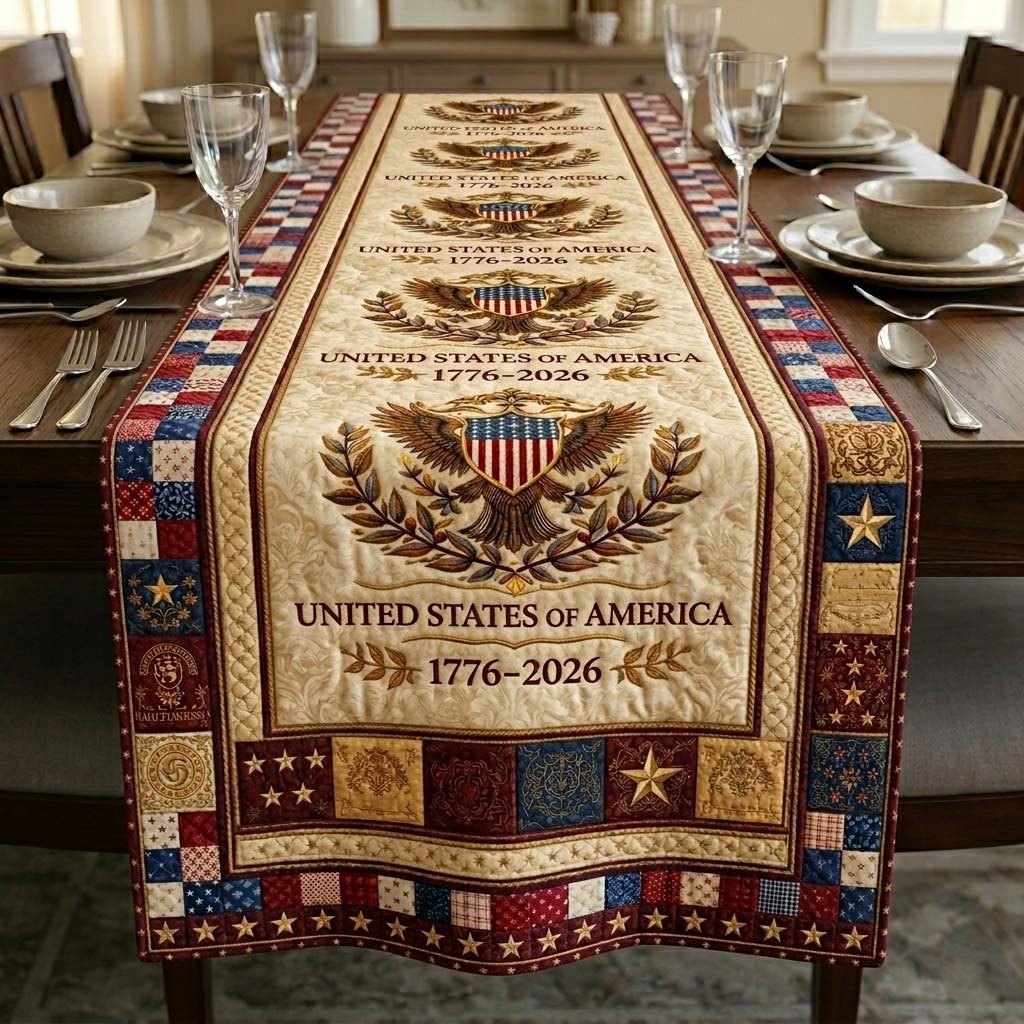 Eagle Crest with Blue Block Border Table Runner