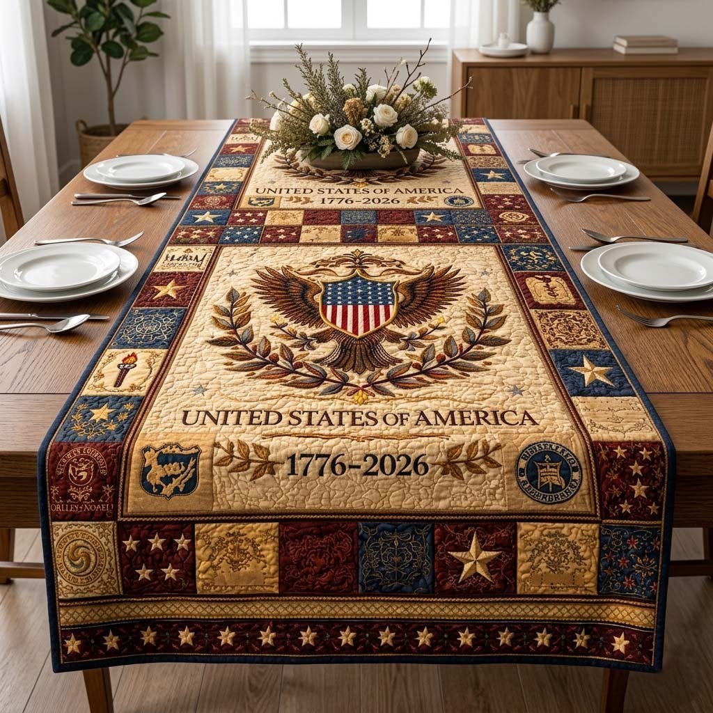 Eagle Crest with Red Star Border Table Runner