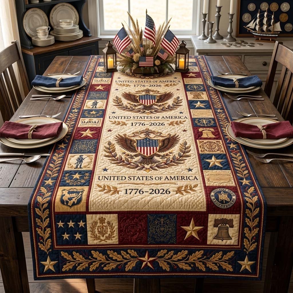 Eagle Crest with Laurel and Gold Stars Table Runner