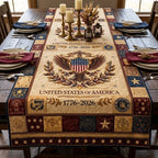 Eagle Crest with Red and Blue Blocks Table Runner