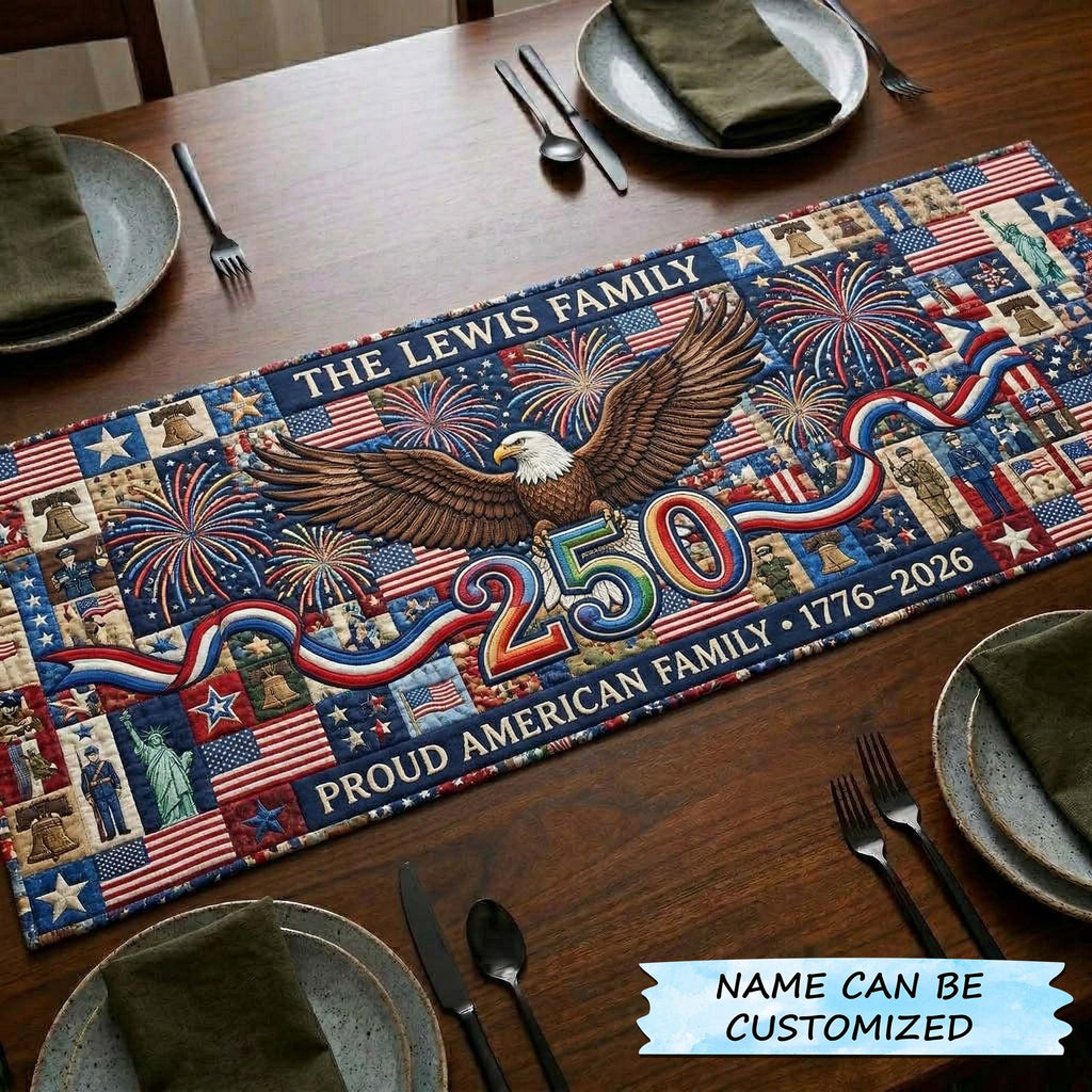 Eagle and Fireworks 250 Anniversary Table Runner