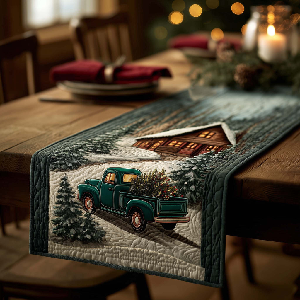 Teal Truck on the Winter Lane Table Runner