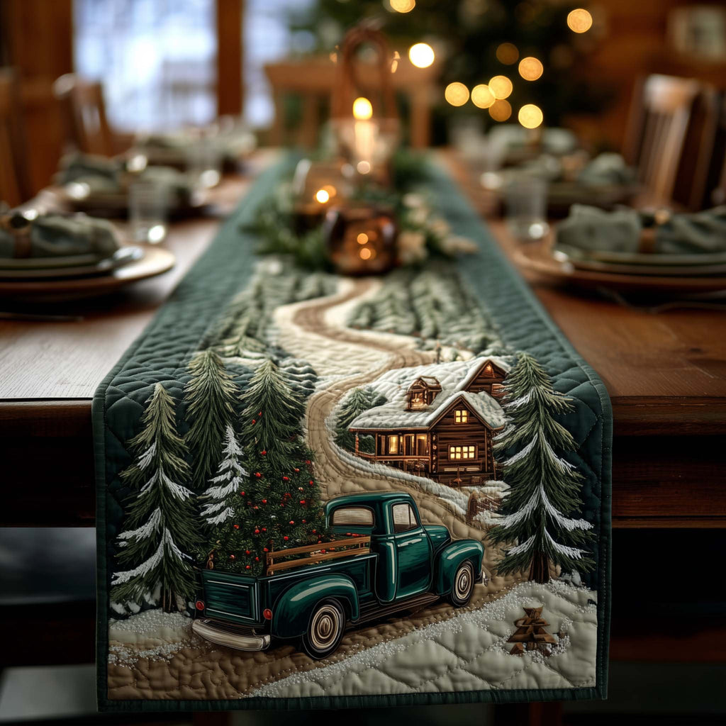 Green Truck by the Lit Cottage Table Runner