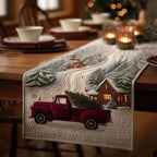Red Truck Hauling a Tree Table Runner