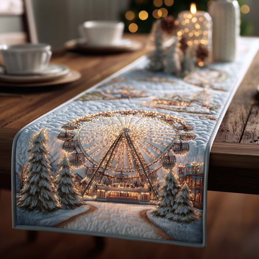 Winter Ferris Wheel Among Pines Table Runner