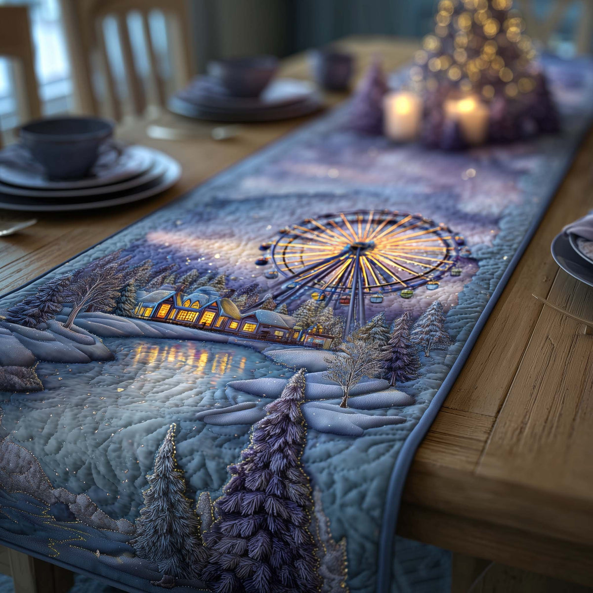 Ferris Wheel at Twilight in Lavender Table Runner