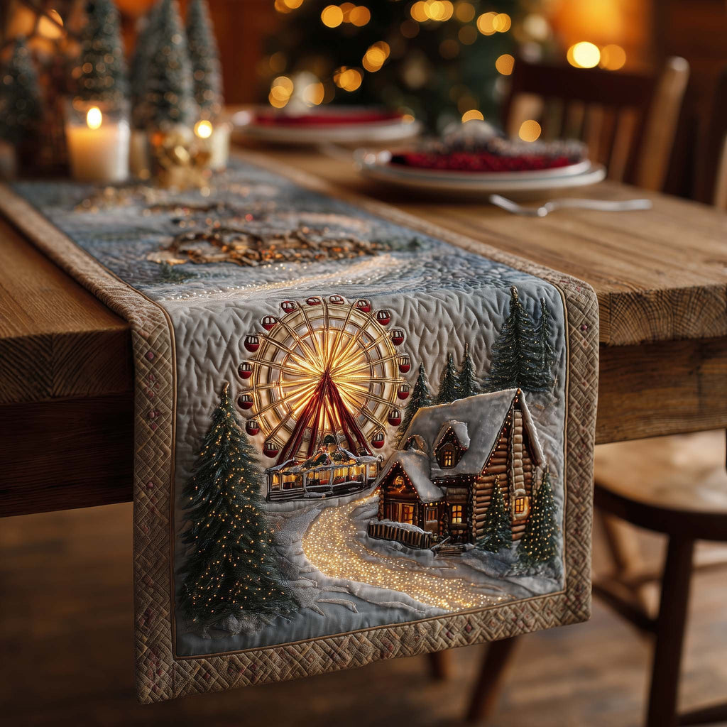 Snowy Village with a Ferris Wheel Table Runner