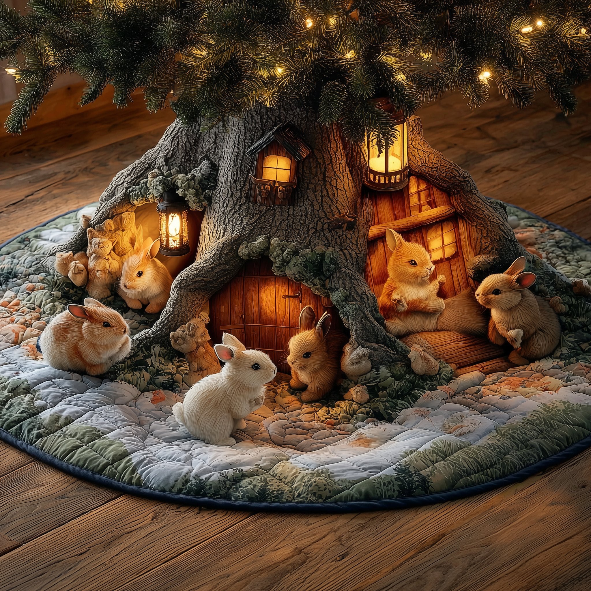 Enchanted Burrow Village Christmas Tree Skirt