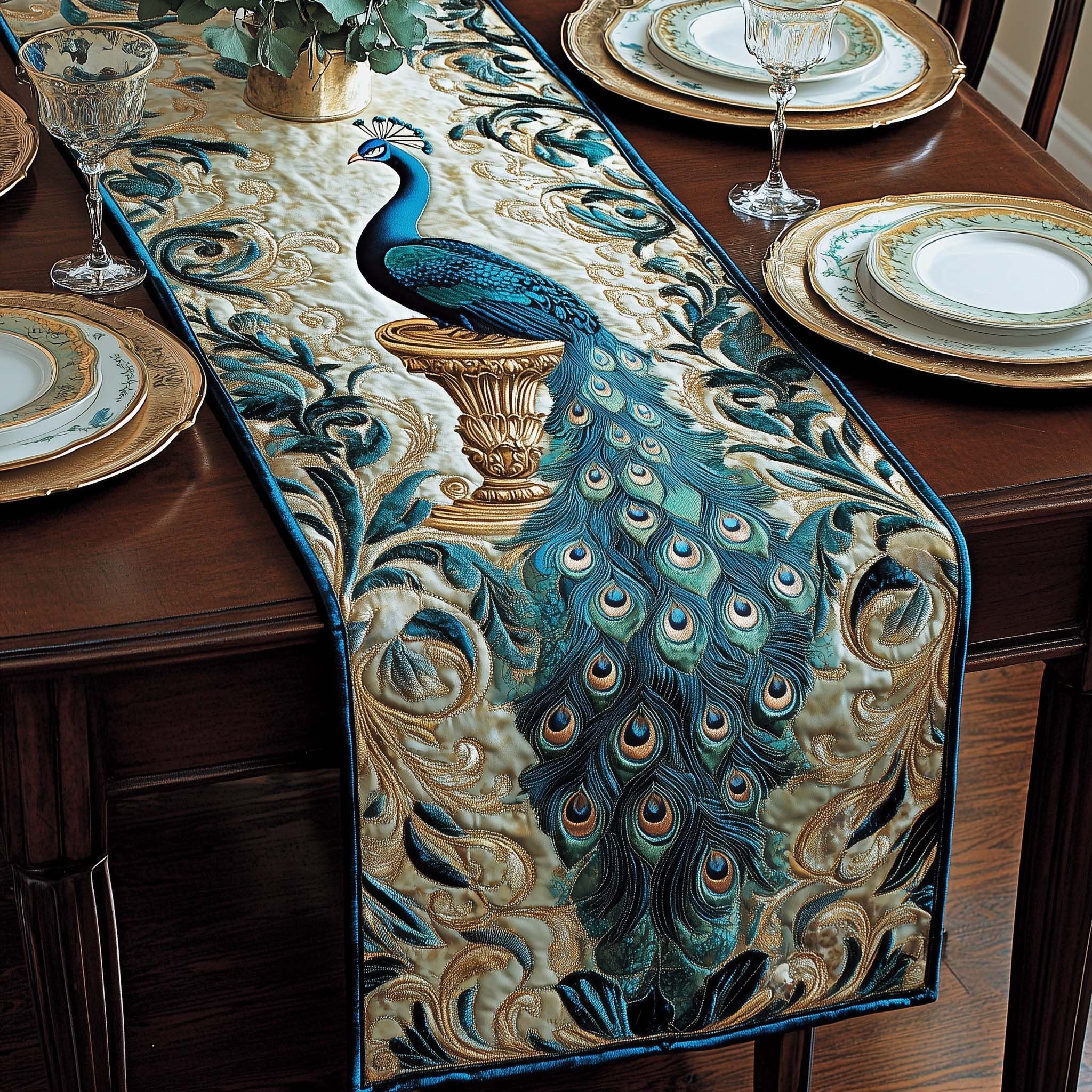Majestic Peacock Table Runner