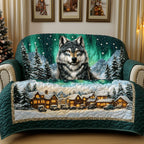 Wolf Under the Aurora Above the Lodge Sofa Cover